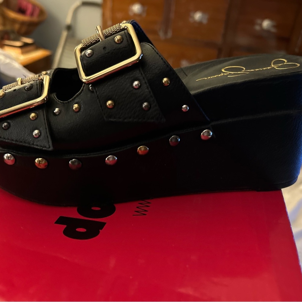 Jessica Simpson Black Studded Platform Sandals